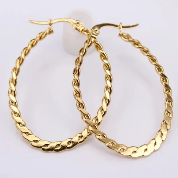 GOLD PLATED 40 mm TWISTED EARRINGS - Picture 1 of 3